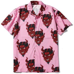 Una Reta Hip Hop Korte Mouw Mannen Straat Hawaii Strand Vrouwen Tops Harujuku Demon Head Print Zomer Liefhebbers shirts