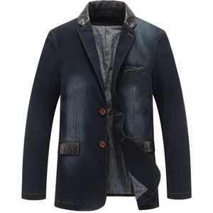 Mannen Jassen Denim Uitloper Lente Herfst Kleding Mannelijke Blazers Past Jeans Patchwork Lederen Slanke Jas Blazer Terno Masculino