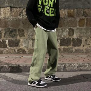 Groen/Paars Baggy Jeans Mannen Mode Toevallige Retro Wijde Pijpen Jeans Mannen Streetwear Losse Hip Hop Straight Denim Broek heren Broek