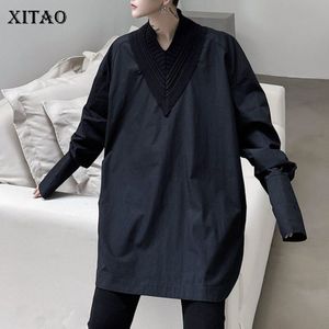 Xitao Gebreide Vrouwen Blouse Mode Plus Size Volledige Mouw Wit Zwart Losse Godin Fan Casual Minderheid Shirt ZYQ4448