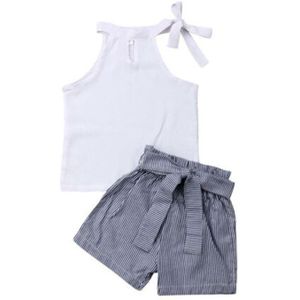 Peuter Kids Baby Meisjes mouwloze Halter White Tops en Gestreepte Shorts Broek 2 Stuks Sets Kleding