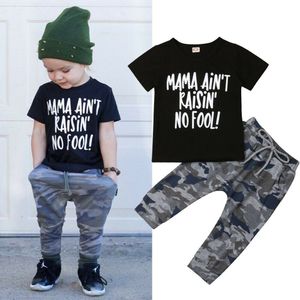 1-6Y Zomer Peuter Baby Jongen 2 Stuks Kleding Grappige Brief Print T-shirt + Camo Broek Broek Outfits Set