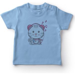 Angemiel Baby Die Luistert Naar Muziek Kat Baby Boy T-shirt Blauw
