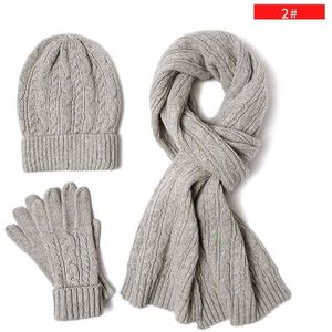 [Slkscf] Korte Driedelig Pak Warm Knit Sjaals Cap Handschoenen Kerstcadeau Grijze Kleur Wol Caps sjaals Handschoenen Meisjes