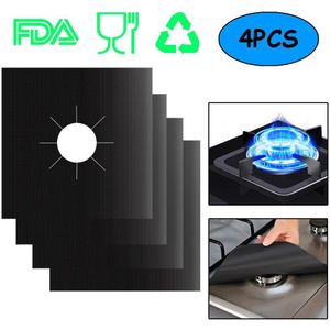4 Stks/set Keuken 27*27Cm Herbruikbare Gas Cover Brander Mat Temperatuur Anti-Fouling Olie Protector Pad liner Cleaning Tools