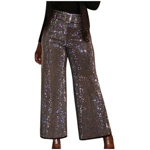 Zomer Vrouwen Elastische Waisttrousers Dames Slanke Pailletten Broek Hoge Taille Clubwear Party Mode Vrouwen Lange Broek