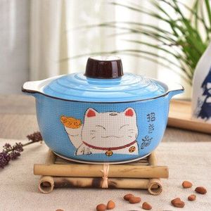 9 Inch Japanse Stijl Multi-Kleur Lucky Cat Keramische Pot Restaurant Keuken Thuis Creatieve Cartoon Soeppan Soep kom Servies