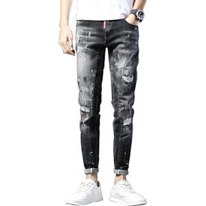 Skinny Jeans Mannen Gescheurde Jeans Voor Elastische Verf Slanke Broek Mannen Kleding Hip Hop Streetwear Lente Herfst Diepe Grijze