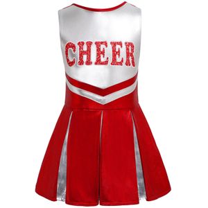 Kids Meisjes Cheerleading Uniform Cheer Dance Kleding Mouwloos Ronde Hals Brief Print Contrast Kleur Geplooide Dans Jurk