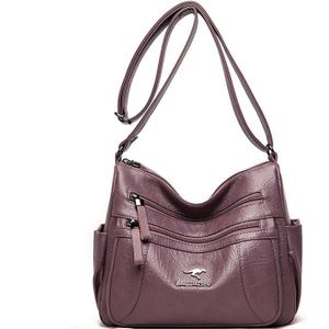 Oude Tang Winter Casual Pu Leer Effen Kleur Rits Schoudertassen Voor Vrouwen Herfst En Winter Mode crossbody