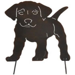 Decoratieve Tuin Plug-In Decor Roest Puppy Bakje Stijlvolle Metalen Bloem Bakje Voor Gazon Tuin