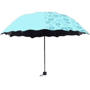 Dames Draagbare Paraplu Winddicht 3-Vouwen Bloesems In Water Veranderingen Kleur Anti-Uv Zon/Regen Paraplu J2Y