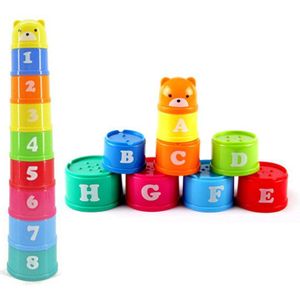 9 Pcs Kerstcadeau Baby Kinderen Kids Educatief Speelgoed Gebouw Puzzels Cijfers Letters Folding Cup Pagoda