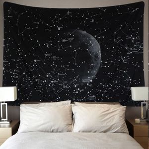 Vintage Moon Night Star Sky Planet Galaxy Thuis Kamer Muur Decor Tapestry Opknoping Hoofdeinde Deken Tapijt 150X130Cm zwart