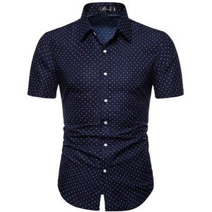 M-5XL Mannen Dot-Print Business Casual Shirt Mannen Korte Mouw Shirts De Office Mens Katoen Shirts regular Fit Grote Maat