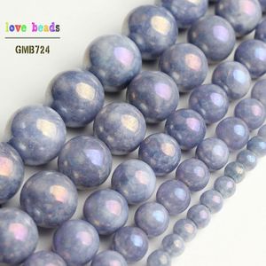 Blauwe Kralen Electroplated Stone DIY Kralen voor DIY Armband Sieraden Maken Angelite 15 "Strand 4/6/8 /10/12mm