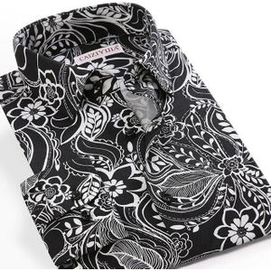 Mannen Bloemen Gedrukt Casual Hawaiian Shirts Pocket-Minder Lange Mouw Standaard-Fit Bloemen Strand shirt