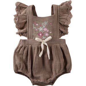 0-24M Baby Kleding Meisje Bloemenprint Romper Meisjes Mouwloze Gebreide Jumpsuit Pasgeboren Outfit Kid Sunsuit Kids Bloemen kleding