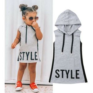 Baby Kids Meisjes Zomer Tuniek Hooded Trui Sport Katoen Brief Jurk Casual Party Zonnejurk Kleding Leeftijd 1-6T