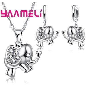 Fijne 925 Sterling Zilveren Sieraden Sets Shining Oostenrijkse Crystal Cz Olifant Ketting Oorbellen Voor Vrouwen Girl