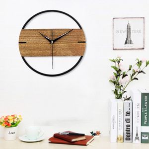 12 inch 3D Stille Vintage Wandklok Eenvoudige Modern Houten Klokken voor Slaapkamer Stickers Hout Muur Horloge Home Decor