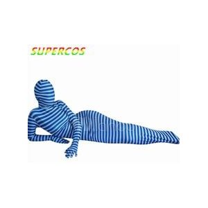 Halloween Carnaval Party Blauw En Wit Streep Mummie Zak Spandex Zentai Pak