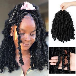 Verontruste Vlinder Locs Gehaakte Haar Vlinder Bob Faux Locs 12Inch Haak Vlechten Haar Zwart Rommelig Zachte Locs