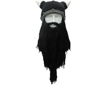 Halloween Cosplay Mannen Gebreide Viking Baard Hoorn Hoed Ski Masker Cap Barbarian Vagabond Cap Cool Warm Unisex Voor Winter hoed