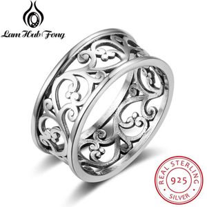 Vintage Style 925 Sterling Zilver Ring Breed Wijnstok Patroon Vrouwelijke Ring Vrouwen Zilveren Sieraden voor Vriendin (Lam Hub fong)