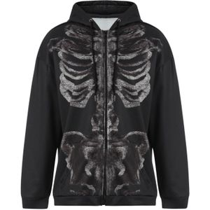 Meisjes Lange Mouwen Hoodie Sweatshirt Lente Herfst Dames Leisure Stijl Schedel Skelet Afdrukken Rits Jas Slim Hooded Tops