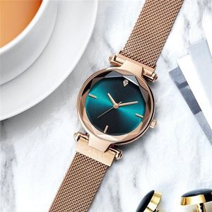 Luxe Rose Goud Vrouwen Mesh Magneet Gesp Horloges Bloemen Elegante Dames Horloges Vrouwelijke Magnetische Horloge Klok