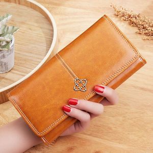 Vintage Olie Clutch Portemonnee Wax Pu Leer Vrouwen Portemonnee Klem Zak Kaarthouder Portemonnee Handtas Handy Passport Voor Telefoon mode