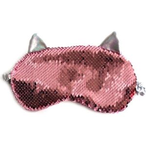 Vrouwen Leuke Kat Oor Cartoon Slapen Oogmasker Glitter Omkeerbare Sequin Blinddoek