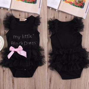 Mijn Little Black Dress Baby Meisje Geborduurd Zomer Romper Jumpsuits Roze Strik Een Stuk 0-18 m kinderen kleding