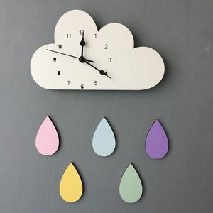 28*16 CM Nordic Houten Cloud Raindrop Vormige Wandklok Kinderkamer Decor Baby Geslacht Neutrale Wandklok Nursery baby Cadeau