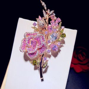 Broches Voor Vrouwen 925 Luxe Rose Bloem Boeket Zirconia Boutonniere Fijne Sieraden Accessoires Broche