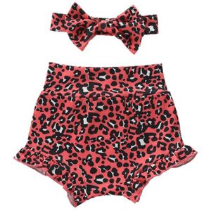 0-18M Pasgeboren Baby Meisje Luipaard Shorts Ruches Hoge Taille Comfortabele Casual Outdoor Shorts + Hoofdband