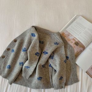 Koreaanse Stijl Herfst Jongens Meisjes Trui Jas Borduren Bloemen Lange Mouwen Vest Jassen Kids Casual Kleding E1002