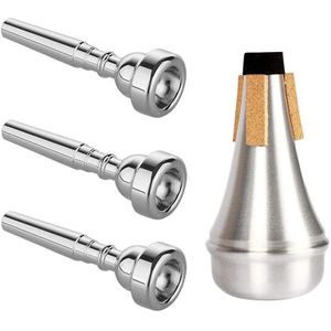 3 Pack Trompet Mondstuk (3C 5C 7C) Met Trompet Mute Voor Vervanging Muziekinstrumenten Accessoires