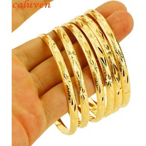 6Mm Dubai Gouden Armband Gouden Kleur Afrikaanse Midden-oosten Bangles Armbanden Ethiopische Sieraden 6 Stks/partij Sieraden Voor Vrouwen Mannen