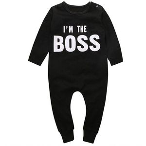Actieve Casual Peuter Baby Jongen Katoen Lange Mouw O-hals Bedekt Knop Brief Zwart Romper Jumpsuit Outfit Herfst 0-24 M