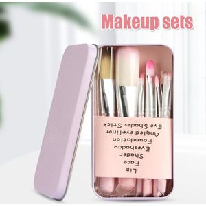 7Pcs Cosmetische Borstel Set Met Ijzeren Doos Draagbare Roze Beauty Tools Met Verschillende Borstels Voor Make-Up Meisjes NIN668