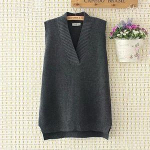 Herfst Preppy Stijl Gebreide Vest Truien Vrouwen Elegante V-hals Mouwloze Effen Kleur Lange Truien Vrouwelijke Hele Wedstrijd Losse Tops