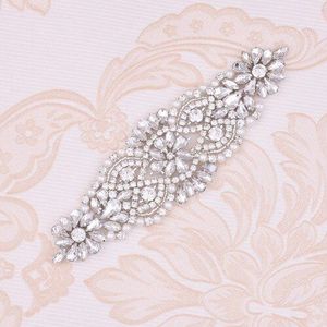 Strass Applique Handgemaakte Bruids Riem Zilveren Clear Bridal Kralen Crystal Trim Gouden Naai Iron On Voor Trouwjurk