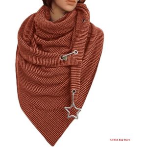 Vrouwen Winter Warm Grote Sjaal Met Knop Ster Hanger Effen Kleur Sjaal Wrap