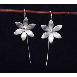 Echt 925 Sterling Zilveren Lange Lotus Bloem Oorbellen Voor Vrouwen Girs Mode Sterling-Zilver-Sieraden Pendientes