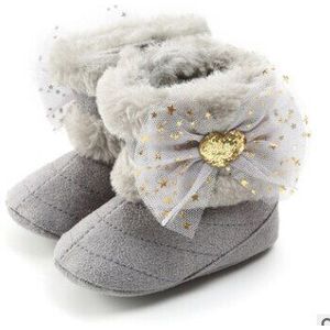 Baby Baby Meisje Snowboots Soft Sole Antislip Faux Fur Voering Enkellaarsjes Met Leuke Tule Strik 0-18M