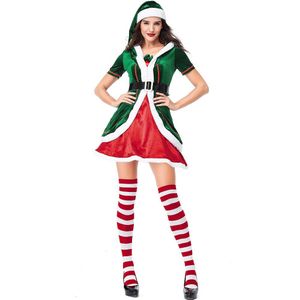 Fluwelen Liefhebbers Green Spirit van Kerst Elves Kostuums Voor Vrouw en Man Christmas Party Cosplay