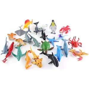 24 Mini Simulatie Plastic Zee Oceaan Zeedieren Modellen Sea Life Shark Whale Krab Vis Speelgoed Set voor Kinderen Educatief levert