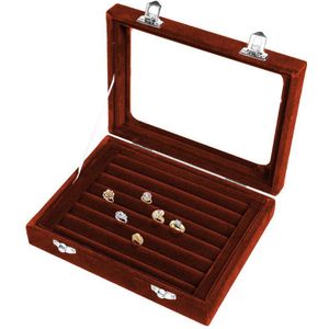 Fluwelen Glas Ring Oorbel Sieraden Display Organizer Box Lade Houder Storage Case 87HB